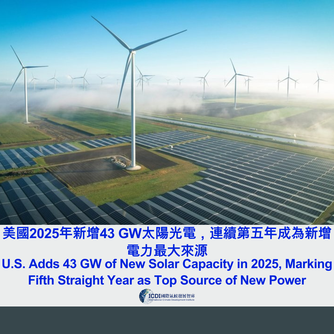 美國2025年新增43 GW太陽光電，連續第五年成為新增電力最大來源