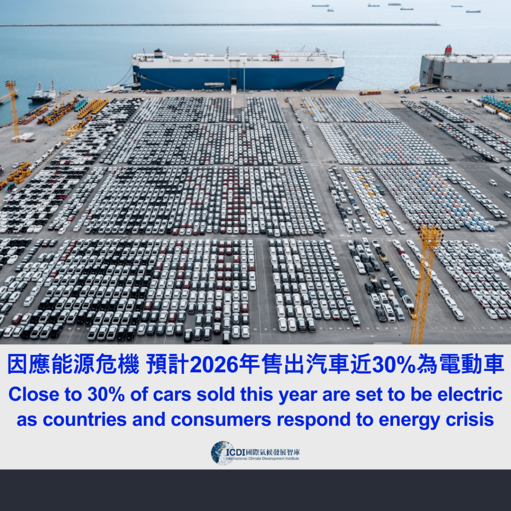 因應能源危機 預計2026年售出汽車近30%為電動車
